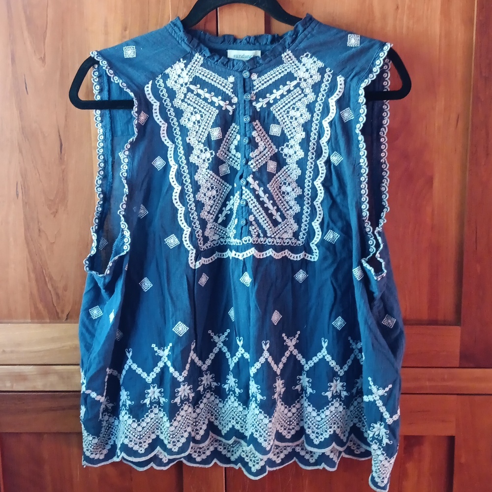 Sundance, cotton, embroidered, sleeveless blouse with beautiful eyelet,